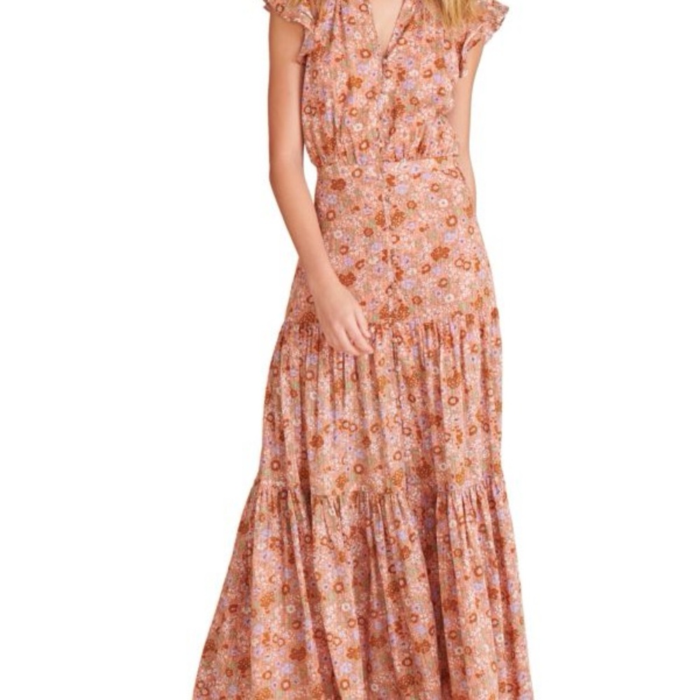 Veronica Beard Satori Floral Print Maxi Dress - Orange and Pink